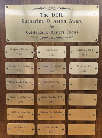 Plaque for Katherine O. Aston Award