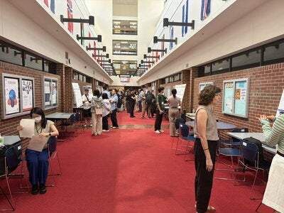 Posters line the walls of the LCLB Atrium