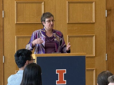 Department Head Tania Ionin speaking at Fall Welcome Ceremony